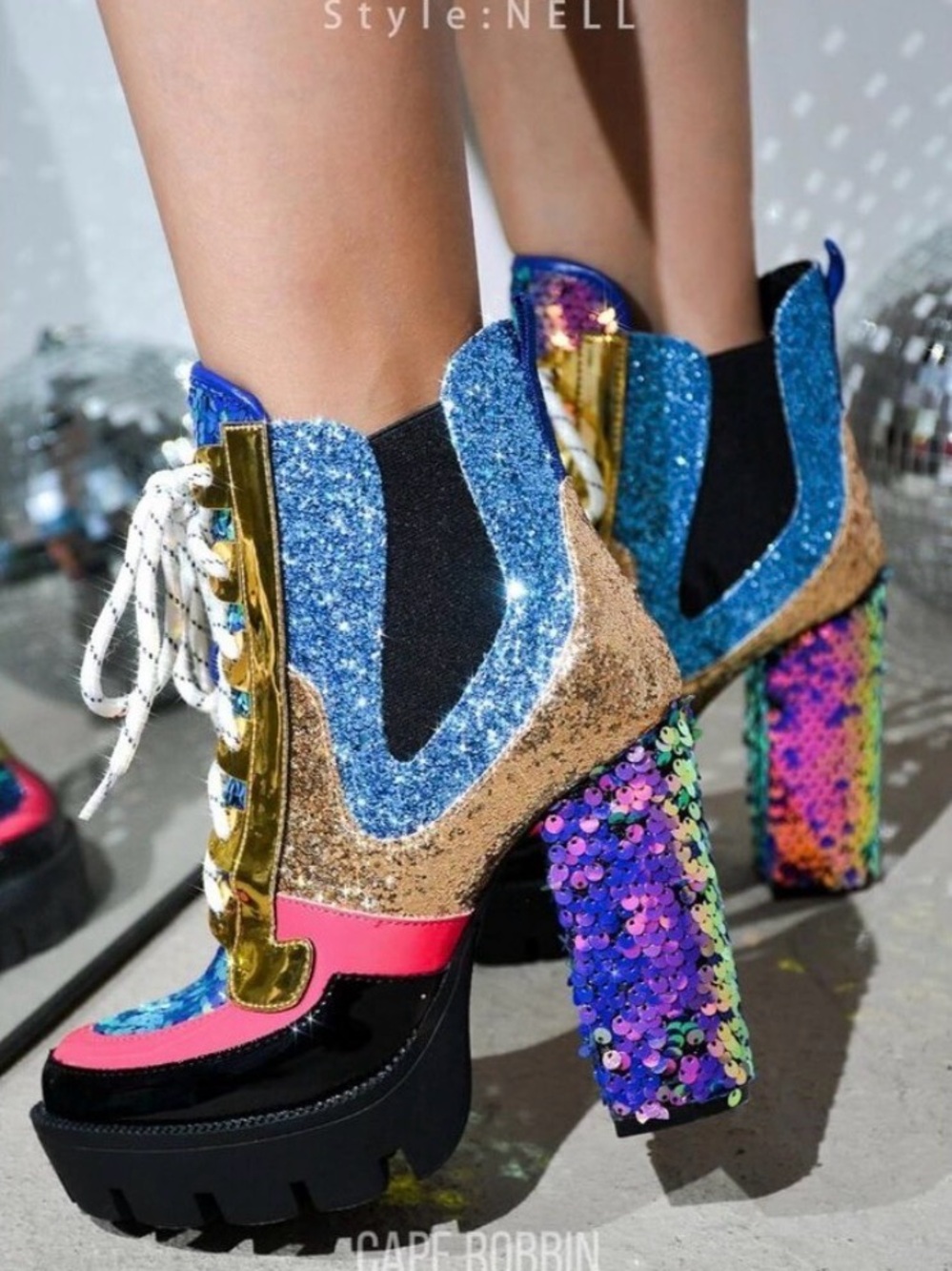 🧜♀️🧜♀️BOGOHO🧜♀️🧜♀️Cape Robbin Glitter Lace Up Platform Mermaid Boots-7.5 - Picture 1 of 8